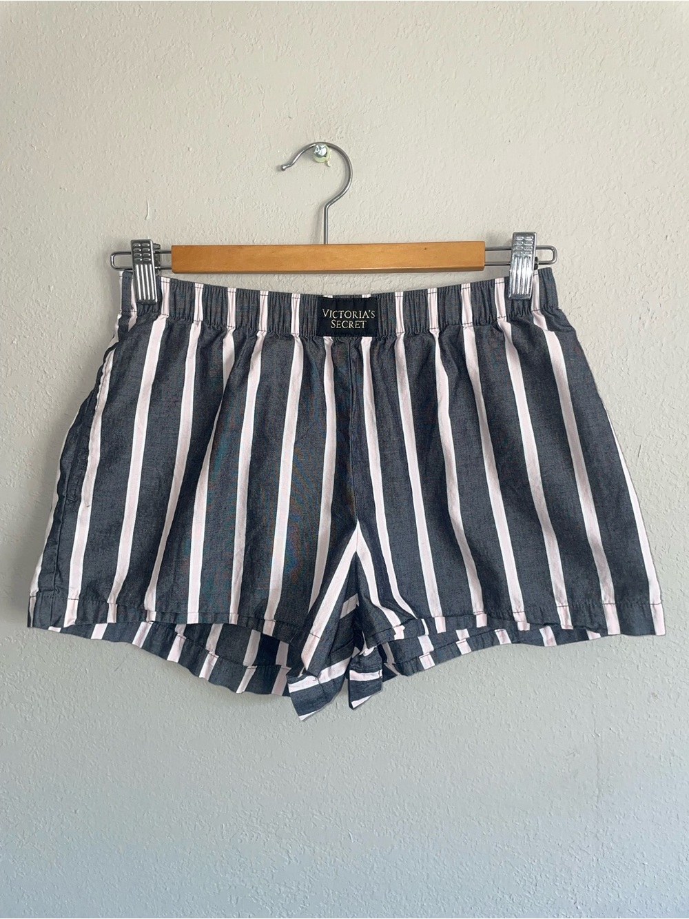 Victoria's Secret Black, pink & White Vertical Stripe High-Waist Shorts